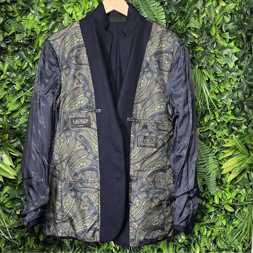 RALPH LAUREN Blazer Men 40R Blue Wool Sport Coat Paisley Jacket Suit Separate‎